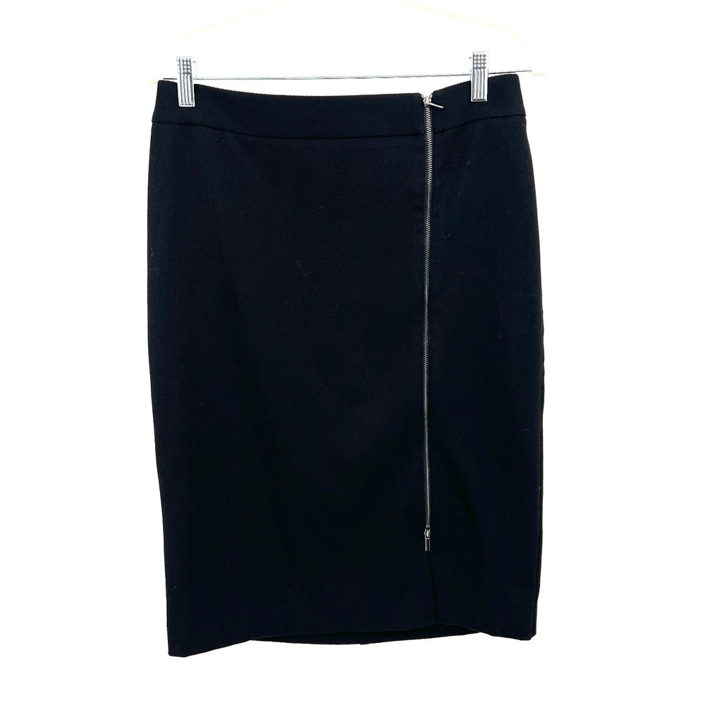 Ann Taylor‎ midi pencil skirt zip front black goth office siren textured 8